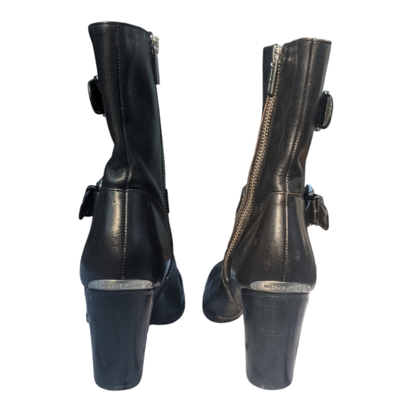 MICHAEL KORS Women Black Leather Ankle Heels Moto Boots Booties Size 6 - Picture 5 of 11
